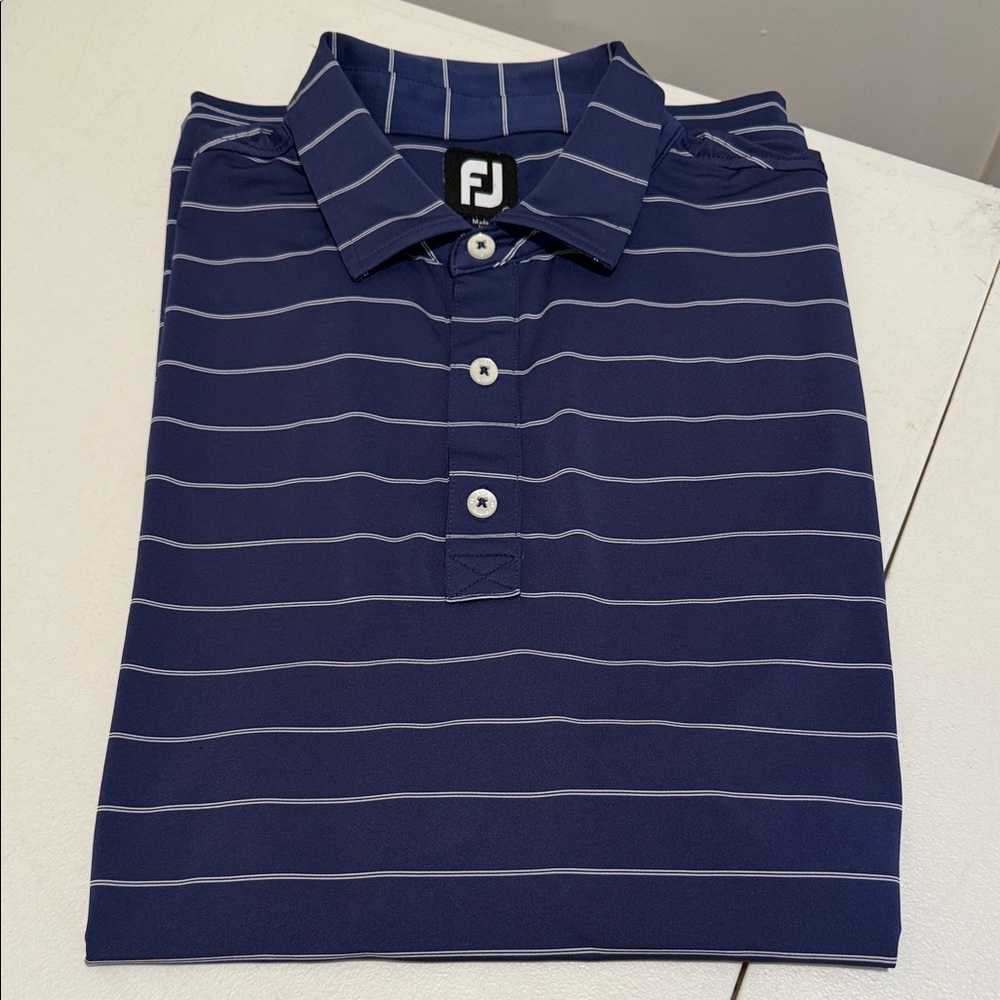 FootJoy Navy Blue Thin Striped Men’s Golf Polo Poly/ Spandex Outdoor Size Large